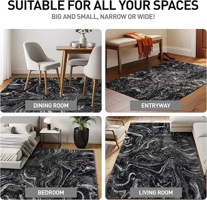 Rugshop Abstract Marble Shag Area Rug Anthracite Dark Gray 7' 10" x 10' Perfect for Large Living Rooms, Dining Areas, or Master Bedrooms