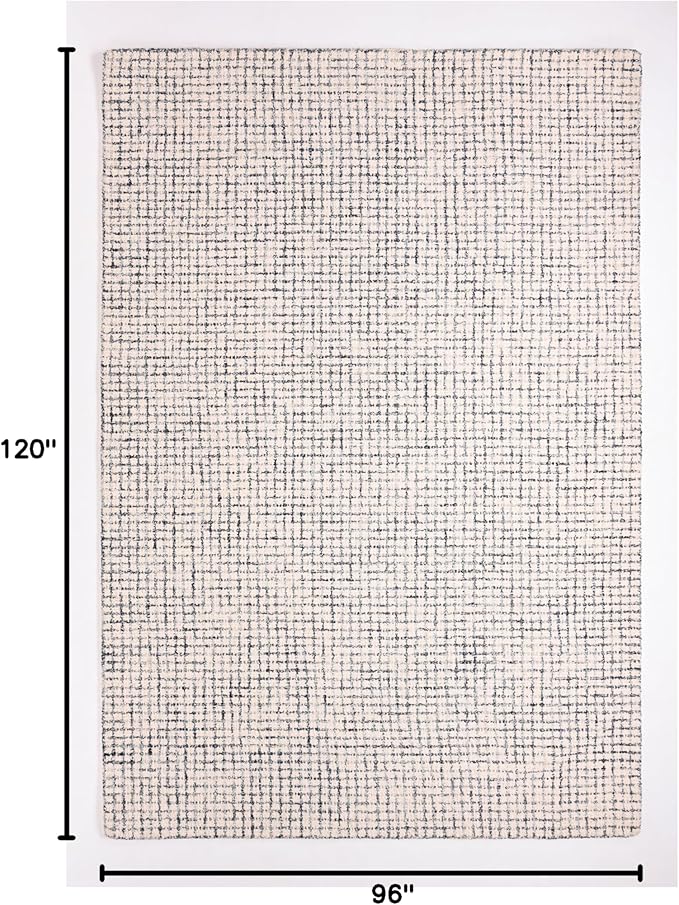 Hand-Tufted 100% Wool Pile Area Rug – Geometric Textured Grid Check Pattern – Thick and Durable Floor Carpet for Bedroom, Living Room, Kids Room, and Dining Area (Ivory, Denim, 8' x 10')