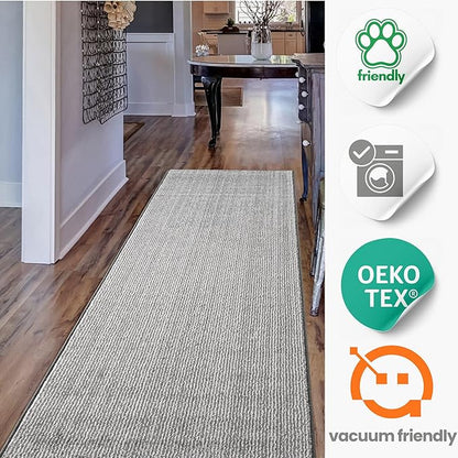 10ft Custom Cut Runner Rug for Narrow Hallways Kitchens - Striped Grey | Non-Slip & Washable | No-Fray Edge Finished