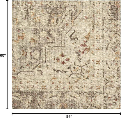 RUGGABLE Washable Vintage Area Rug – Sarrah Hazel 5x7, Stain-Resistant, Non-Slip – Medium Machine Washable Rugs for Living Room, Bedroom, Hallway, Entryway & Office–with Cushioned Pad