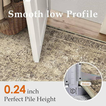 6x9 Area Rug Washable Vintage Neutral Living Room Carpet Large Indoor Non Slip Brown Bedroom Distressed Low Pile Retro Accent Throw Rug for Dining Room