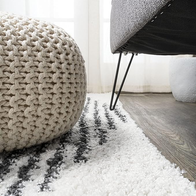 JONATHAN Y Elm Diamond Stripe Shag White/Gray Runner Rug, 2x8, Geometric, Bohemian, Contemporary, Easy-Cleaning for Living Room, Bedroom, Kitchen, Pet Friendly, Non-Shedding (MOH408A-28)