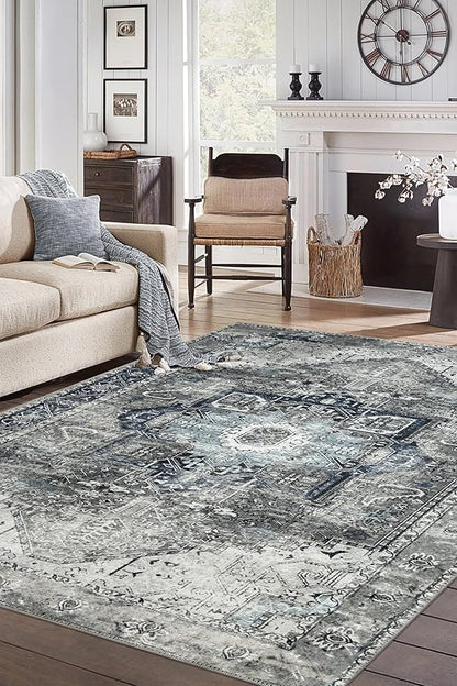 Keen Home Design 8x10 Rug - Machine Washable Area Rug with Non-Slip Backing, Ideal for Living Room, Dining Room, Bedroom - Vintage, Easy Clean, Durable, Low Pile - (8' x 10')