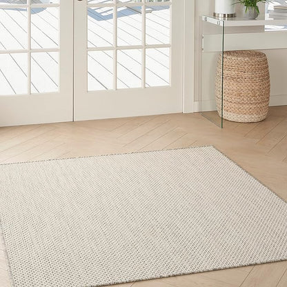 Nourison Home Courtyard Ivory Silver 4' x Square Area Rug - Easy Clean, Non Shedding, Bed Room, Living Room, Dining Room, Kitchen (4' x Square)