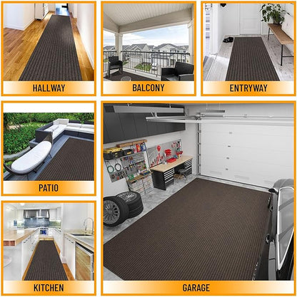 Ottomanson 2'7" x 14' Hallway Runner with Scraper Pile - Extra Durable Non-Slip Rug Mat for Indoor & Outdoor Use - Ideal for Kitchen, Entryway & Garage - High-Traffic Carpet, Brown