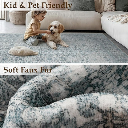 Blue Area Rug 2x3 Entryway Washable Soft Carpet Vintage Non Slip Indoor Kitchen Entrance Door Mat Traditional Retro Distressed Small Thicker Throw Rug Bathroom Laundry Bedroom
