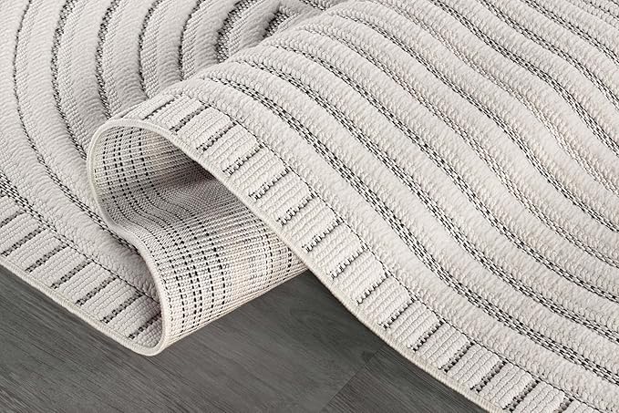 CAMILSON Modern Rug 10x14 Luxury Swirl Curved Large Micro Loop Area Rugs Soft High-Low Pile Stain Resistant Easy to Clean Non-Shedding Durable Living Room Kitchen Indoor Carpet (White)