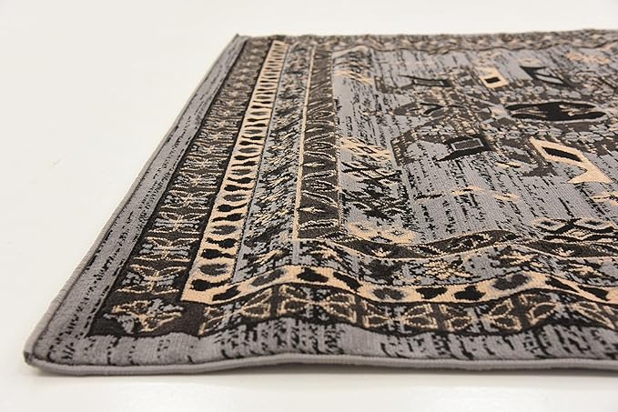 Unique Loom Taftan Collection Border Geometric Tribal Inspired Design Area Rug (6' 0 x 9' 0 Rectangular, Gray/ Black)
