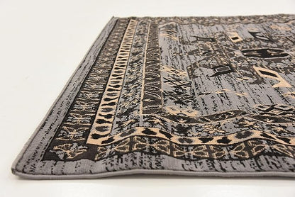 Unique Loom Taftan Collection Border Geometric Tribal Inspired Design Area Rug (6' 0 x 9' 0 Rectangular, Gray/ Black)