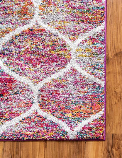 Rugs.com Lattice Frieze Collection Rug – 2' x 13' Runner Multi Medium Rug Perfect for Living Rooms, Large Dining Rooms, Open Floorplans