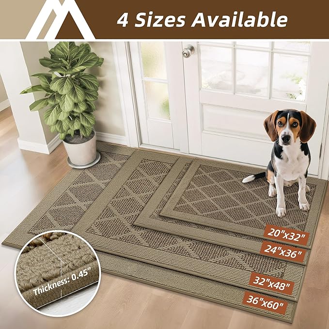 COSY HOMEER Non-Slip Door Mat 20"x32", Entryway Rugs Low Profile Absorbent Dirt Trapper Doormat for Front Entrance, Washable Polypropylene Entry Mat (Beige)