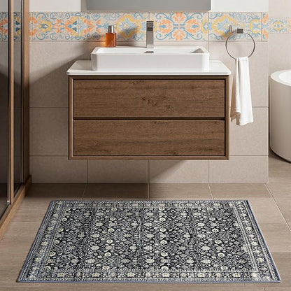 2x3 Rug,Boho Vintage Oriental Washable Rugs,Collapsible Area Rug for Bedroom, Entryway, Kitchen, Bathroom