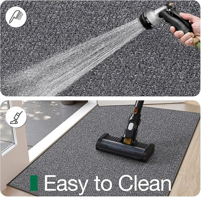 LUMI Ultra Thin Indoor Door Mat for Entrance 17"x30", Non Slip Entryway Mat, Low Profile Doormat, Unique Herringbone Design Carpet for Inside, Patio, Porch, Dark Gray