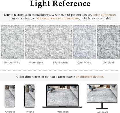 4x6 Area Rug Washable Vintage Entryway Living Room Carpet Indoor Office Non Slip Grey Entrance Distressed Low Pile Retro Accent Throw Rug for Dining Room Bathroom Bedroom Laundry