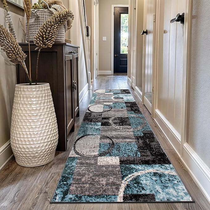 Rugshop Contemporary Circle Design Runner Rug, Carpet with Jute Backing for Hallway, Kitchen, or Entryway, Gray, 2'7" x 6'