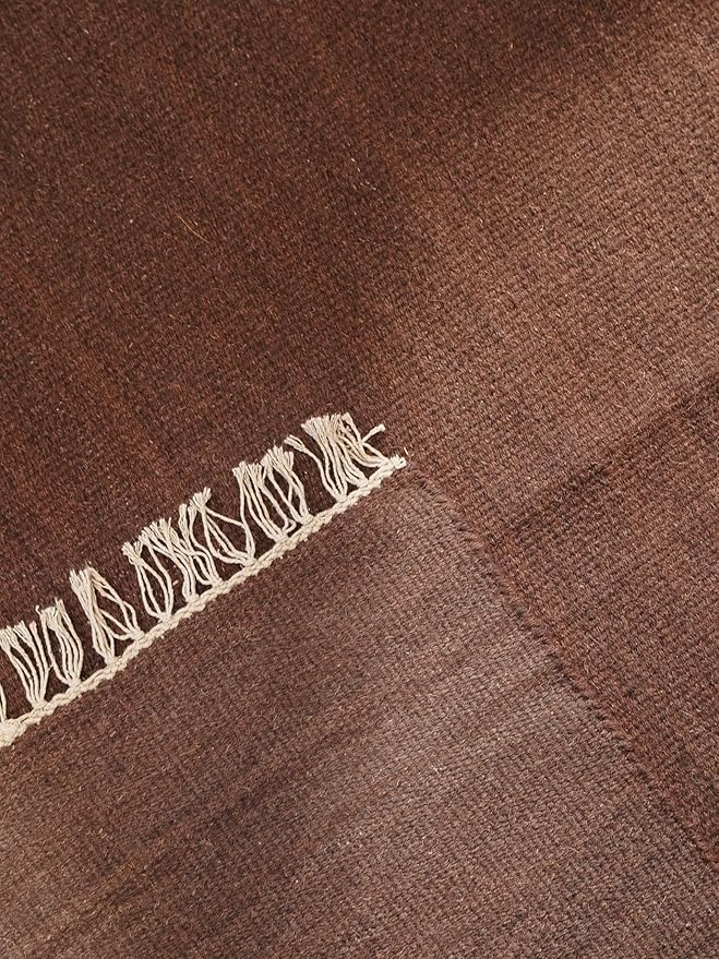 Rugsotic Carpets Hand Woven Flat Weave Kilim Wool ECO-Friendly Area Rugs - 4'x6', Rectangle Shape, Dark Brown Color, Solid Plain Design, Low Pile Handmade Rugs for Living Room, Bed Room (D00111)