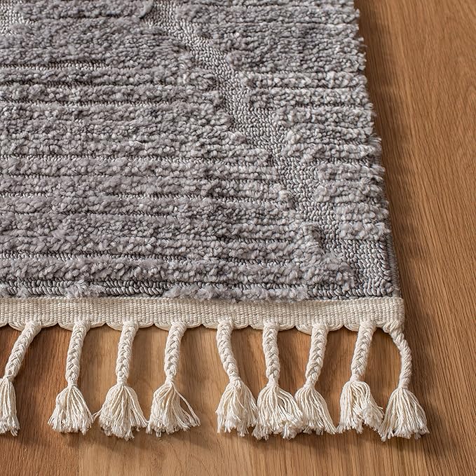 SAFAVIEH Marrakesh Collection Area Rug - 3' Square, Grey, Moroccan Boho Tribal Tassel Design, Non-Shedding & Easy Care, Ideal for High Traffic Areas in Living Room, Bedroom (MRK517F)