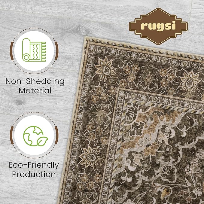 Washable Area Rug 6x9 | Non Slip Area Rug for Living Room, Bedrooms, Dining Room | Ultra-Soft Flannel Carpet Area with Rubber Backing (Dark Sage, 6x9)