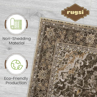 Washable Area Rug 6x9 | Non Slip Area Rug for Living Room, Bedrooms, Dining Room | Ultra-Soft Flannel Carpet Area with Rubber Backing (Dark Sage, 6x9)