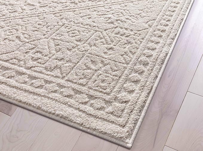 Well Woven Harlow Collection Cloud Medallion Light Blue - Modern Tribal Minimalist 3x5 Area Rug - Ideal for Living Room, Dining Room & Bedroom - Durable, Stain Resistant & Easy to Clean