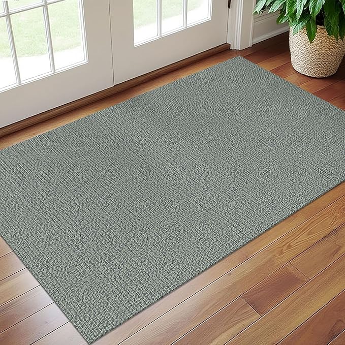 EARTHALL Washable Area Rug 3x5 Ft Non Slip Rugs for Entryway Braided Rubber Backed Throw Rugs Door Mat Indoor Outdoor Entrance Rug for Kitchen Foyer Front Door Living Room, Green/Grey