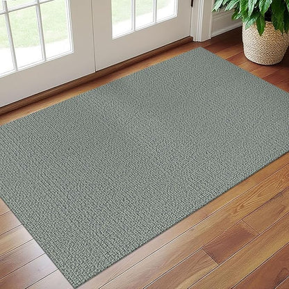 EARTHALL Washable Area Rug 3x5 Ft Non Slip Rugs for Entryway Braided Rubber Backed Throw Rugs Door Mat Indoor Outdoor Entrance Rug for Kitchen Foyer Front Door Living Room, Green/Grey
