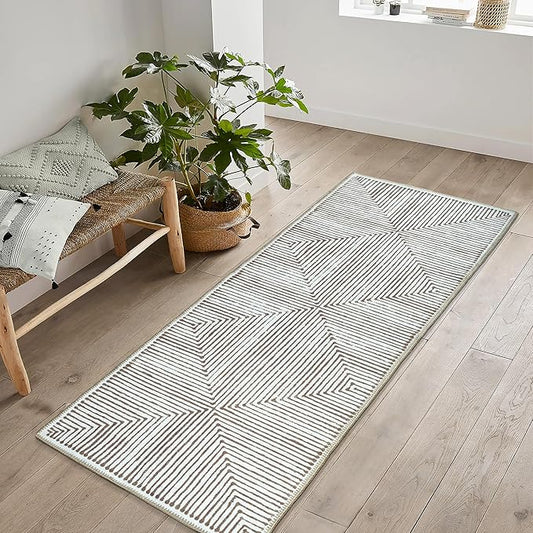 Bloom Rugs Washable Non-Slip 10 ft Runner - Brown Striped Runner for Entryway, Hallway, Bathroom, and Kitchen - Exact Size: 2.5' x 10'