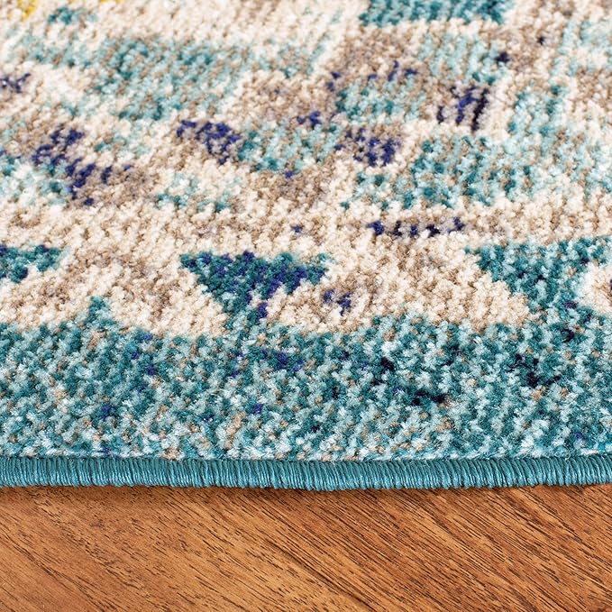 SAFAVIEH Madison Collection 3' Round Dark Blue / Yellow MAD418N Boho Diamond Distressed Non-Shedding Dining Room Entryway Foyer Living Room Bedroom Area Rug