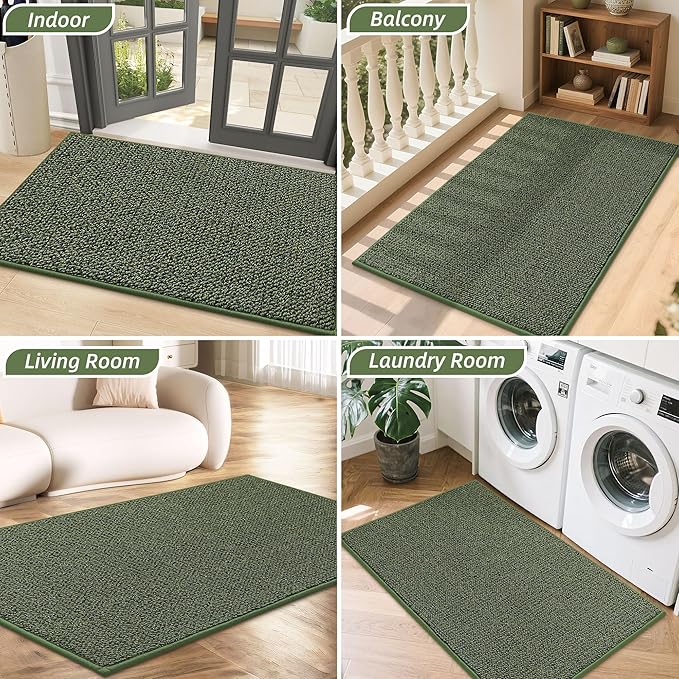 BEQHAUSE 20"x32" Entryway Rug Indoor Door Mat Non-Slip Washable, Hallway Rugs Absorbent & Stain Resist Hall Carpet Runner Rugs for Entryway, Front Door Floor Mats Laundry Room Rugs for Entry, Green