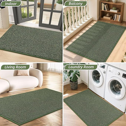 BEQHAUSE 2x3 Entryway Rug Indoor Door Mat Non-Slip Washable, Hallway Rugs Absorbent & Stain Resistant Hall Carpet Runner Rugs for Entryway, Front Door Floor Mats Laundry Room Rugs for Entry, Green