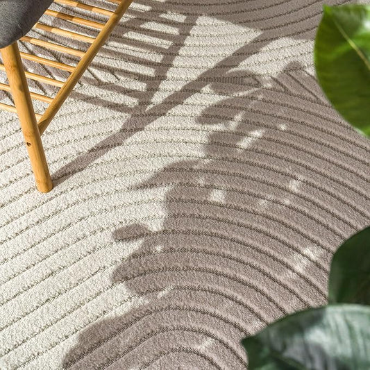 Paco Home Modern Area Rug with Raised Curved Line Pattern – Minimalist Design in Cream, Size: 5'3" Round
