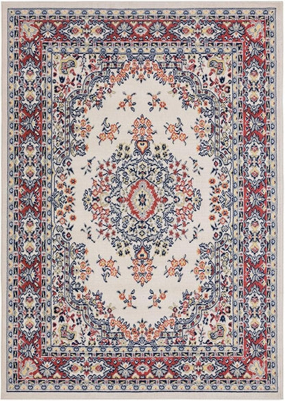 Home Dynamix Premium Sakarya Traditional Medallion Border Area Rug, Ivory/Red, 5'3"x7'5" Rectangle
