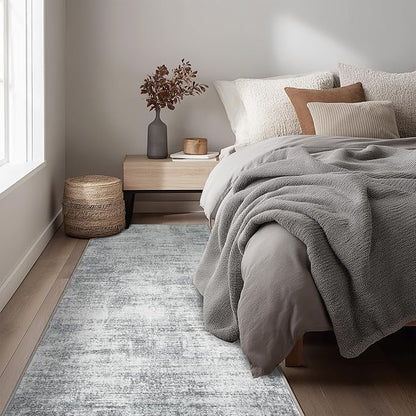 Modern Abstract Neutral Grey Kitchen Rugs Non Slip Washable Low Pile Bedside Rug Runners 2x6 Light Gray Floor Covering Carpet for Bathroom Laundry Room 2 x 6
