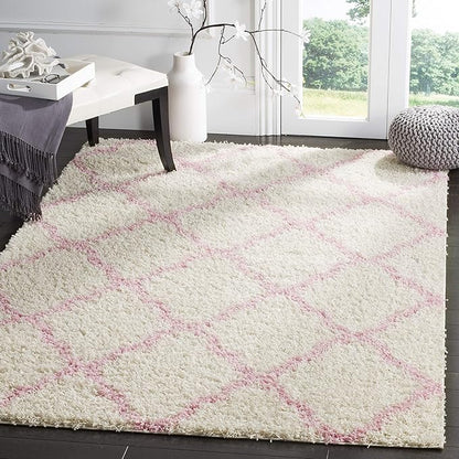 SAFAVIEH Dallas Shag Collection Area Rug - 10' x 14', Ivory & Light Pink, Trellis Design, Non-Shedding & Easy Care, 1.5-inch Thick Ideal for High Traffic Areas in Living Room, Bedroom (SGD257P)