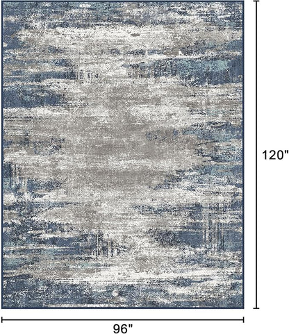 Bavni 8x10 Area Rugs, Modern Living Room Rugs, Large Machine Washable Rug Non-Slip, Soft Pet Friendly Rugs for Bedroom, Playroom, Dining Room, Indoor, Blue/Ivory
