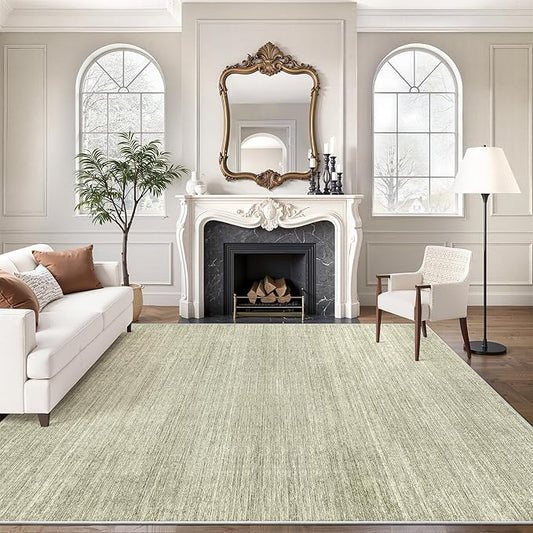 Art&Tuft Washable Rugs 9x12, Low Pile Area Rugs 9x12 Living Room - Non Slip and Stain Resistant Soft Thin Rug for Bedroom, Dining Room, Kitchen, Office, Green