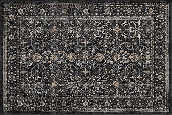 Area Rug Non Slip Machine Washable Ultra Soft Living Room/Bedroom/Kitchen/Outdoor/Classroom Black Grey, 6'×9'