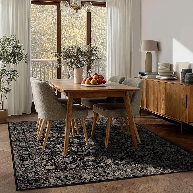 Area Rug Non Slip Machine Washable Ultra Soft Living Room/Bedroom/Kitchen/Outdoor/Classroom Black Gold, 5'×7'