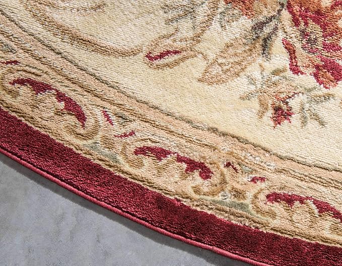 Unique Loom Versailles Collection Traditional Classic Floral Motif Area Rug (6 ft Round, Burgundy/ Ivory)