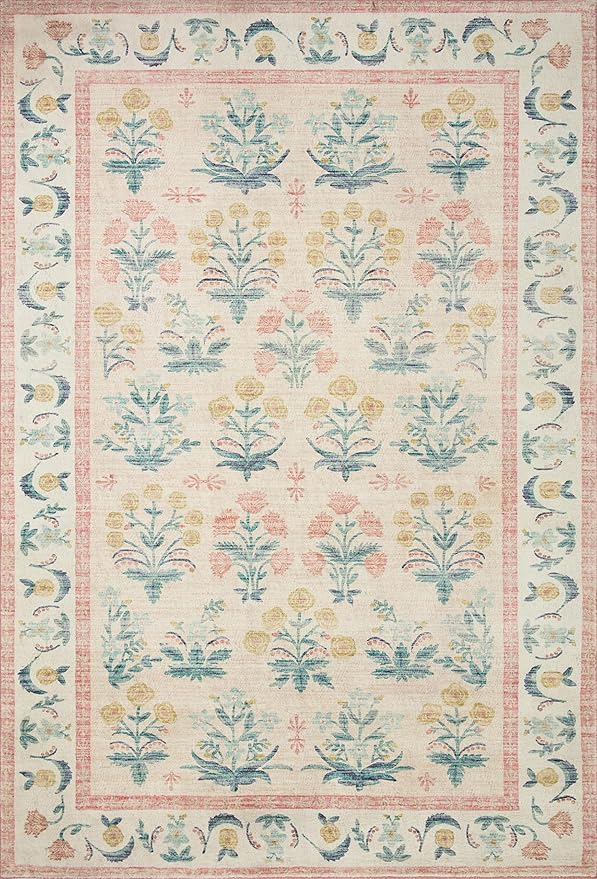 Loloi Rifle Paper Co. Eden Collection EDE-01 Mughal Rose Blush 7'-6" x 9'-6" Area Rug feat. CloudPile™