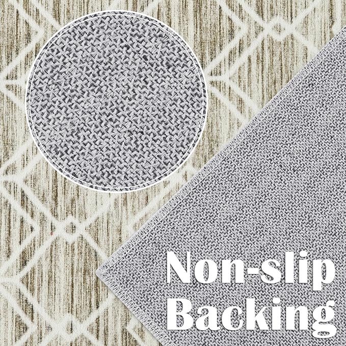 jinchan Moroccan Runner Rug 3x8 - Kitchen Machine Washable Runner Rug Modern Geometric Low-Pile Lightweight Non-Slip Carpet for Entryway Hallway Laundry Room Bedroom Bedside (3x8ft, Taupe)