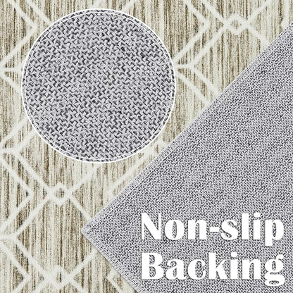 jinchan Hallway Runner Rug 2x10 - Moroccan Kitchen Machine Washable Runner Rug Modern Geometric Soft Faux Wool Ultra-Thin Low-Pile Non-Slip Carpet for Laundry Room Bedroom Farmhouse (2x10ft, Taupe)