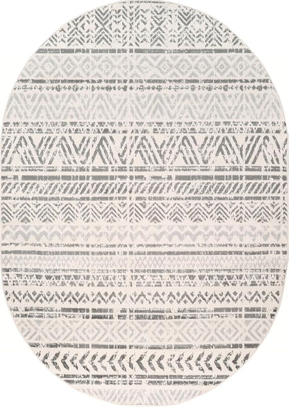 Rugshop Geometric Boho Oval Rug – Gray Tribal Pattern, Perfect for Dining Room, Living Room, 5' x 7' Oval