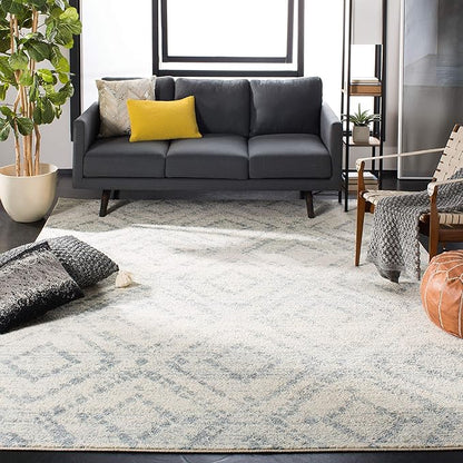 SAFAVIEH Adirondack Collection Area Rug - 10' Square, Ivory & Light Blue, Modern Diamond Distressed Design, Non-Shedding & Easy Care, Ideal for High Traffic Areas in Living Room, Bedroom (ADR131T)