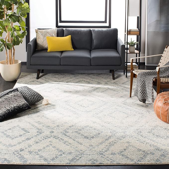 SAFAVIEH Area Rug 8x10 - Adirondack Collection - Large - Ivory & Light Blue, Geometric Trellis Pattern, Non-Shedding & Easy Cleaning, Ideal for Living Room, Bedroom, Office, Dining Space (ADR131T)