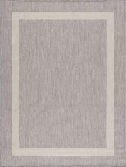 CAMILSON Outdoor Rug 5x7,Modern Outside Rugs for Patios Porches Waterproof Durable Washable Non-Shedding, Easy-to-Clean Indoor Outdoor Area Carpet (5 x 7, Bordered - Gray/White)