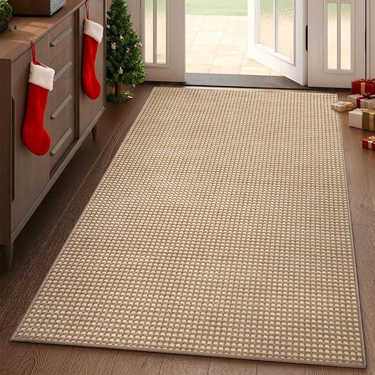 Boho 3x5 ft Washable Area Rug Entryway Runner for Kitchen, Non Slip Woven Hallway Rugs Kitchen Mats for Floor Hall Rug Indoor Door Mat Carpet for Backdoor Bedroom Living Room, Easy Clean, Brown