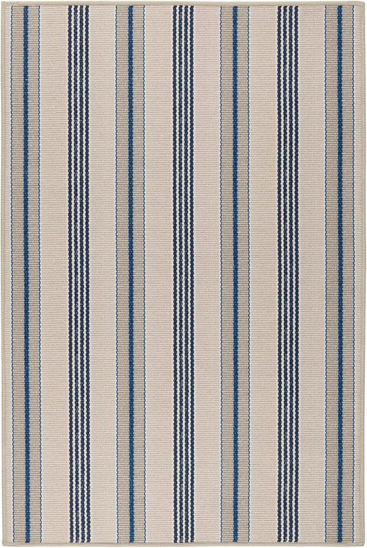 Dash & Albert Nimes Ticking Neutral Machine Washable Rug, 8.5 X 11.5 Feet, Blue Stripe Pattern