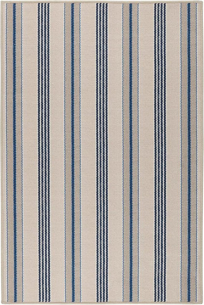 Dash & Albert Nimes Ticking Neutral Machine Washable Rug, 7.5 X 9.5 Feet, Blue Stripe Pattern