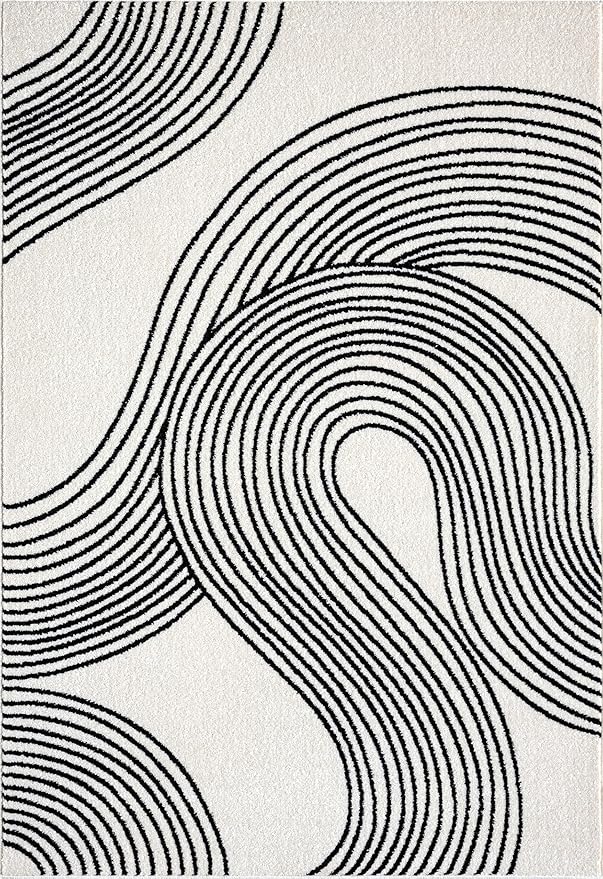 Abani Nuevo Beige Black Swirls Modern Area Rug 8' x 10' for Living Room, Bedroom - Abstract Design - Durable & Easy to Clean